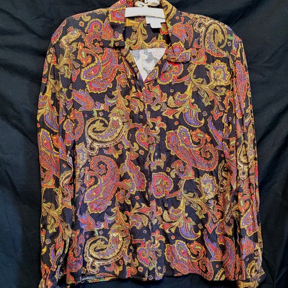 Vintage Paisley Floral Button Up Shirt Blouse Nordstrom Town Square Rayon Sz 8 - Picture 1 of 10